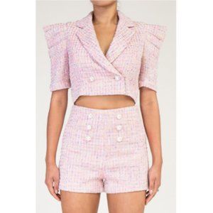 Two-Piece Tweed Crop Blazer Short Set